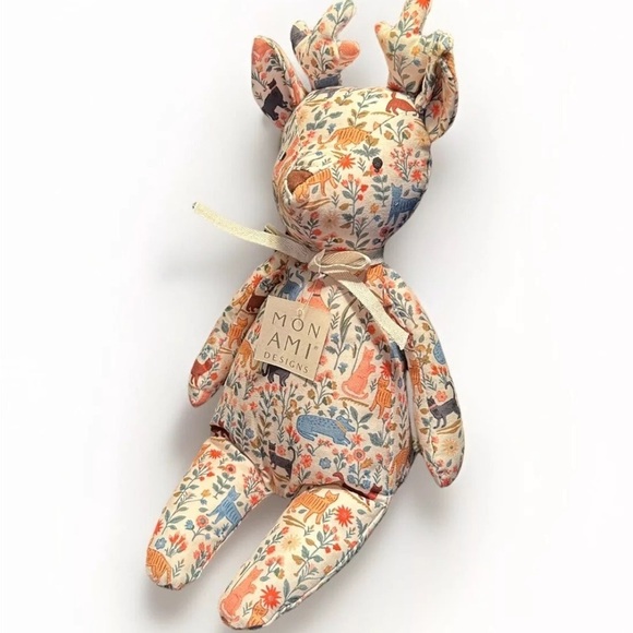 Anthropologie Printed Christmas Reindeer Plush Toy Cottagecore Cats Dogs Floral - Picture 1 of 11